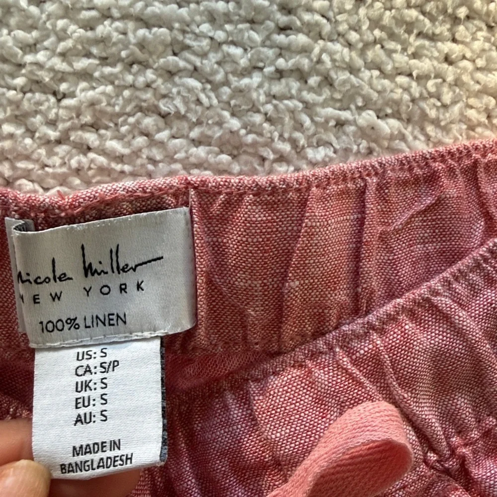 Nicole Miller Light Red 100% Linen Joggers Pants Size Small - Picture 5 of 8